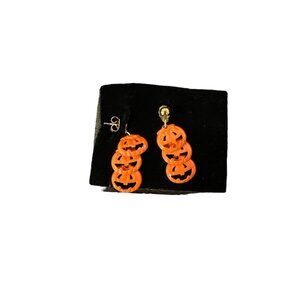Avon Triple Pumpkin Drop Pierced Earrings, 1995 ~~ Articulated Pumpkins, Goldton